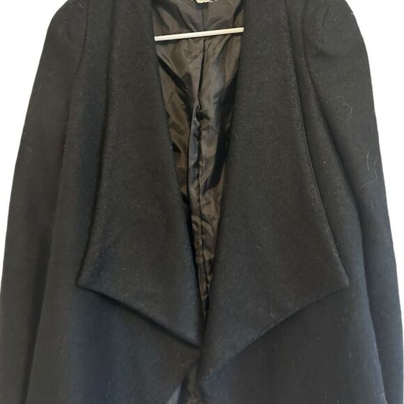 LRA Asymmetrical Black Wool Blend Open Front Coat Size M Waterfall Fall - Picture 4 of 10